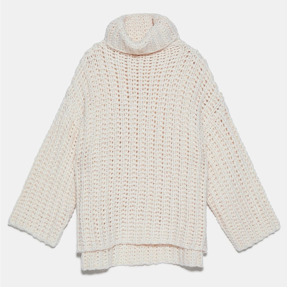 Zara Cream Chunky Knit Cowl Neck Sweater - Picture 9 of 14